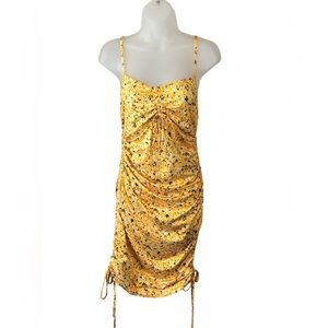 SUNDRESS - Women's Shein Yellow Floral Ruched Spaghetti Strap Sundress. Size 6